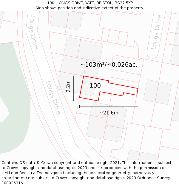 100, LONGS DRIVE, YATE, BRISTOL, BS37 5XP: Plot and title map