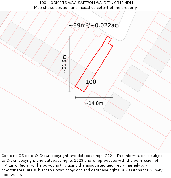 100, LOOMPITS WAY, SAFFRON WALDEN, CB11 4DN: Plot and title map