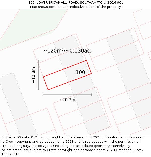 100, LOWER BROWNHILL ROAD, SOUTHAMPTON, SO16 9QL: Plot and title map