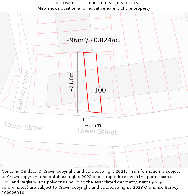 100, LOWER STREET, KETTERING, NN16 8DN: Plot and title map