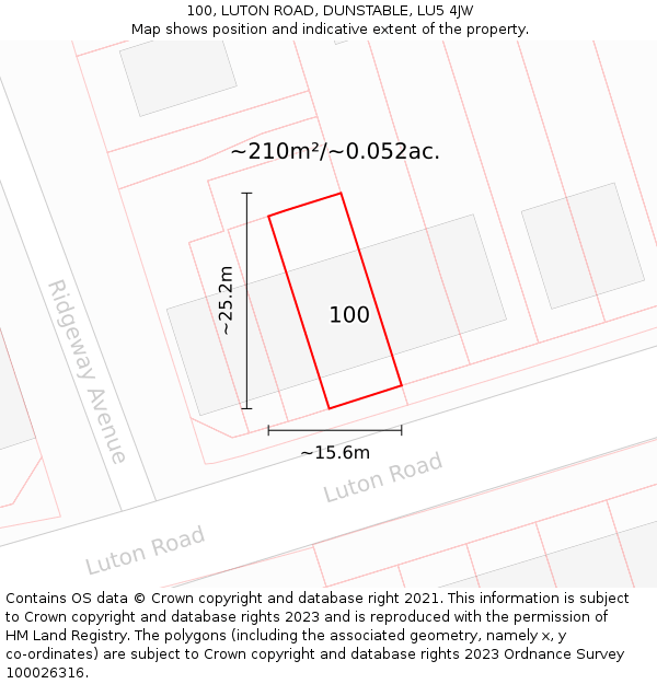 100, LUTON ROAD, DUNSTABLE, LU5 4JW: Plot and title map