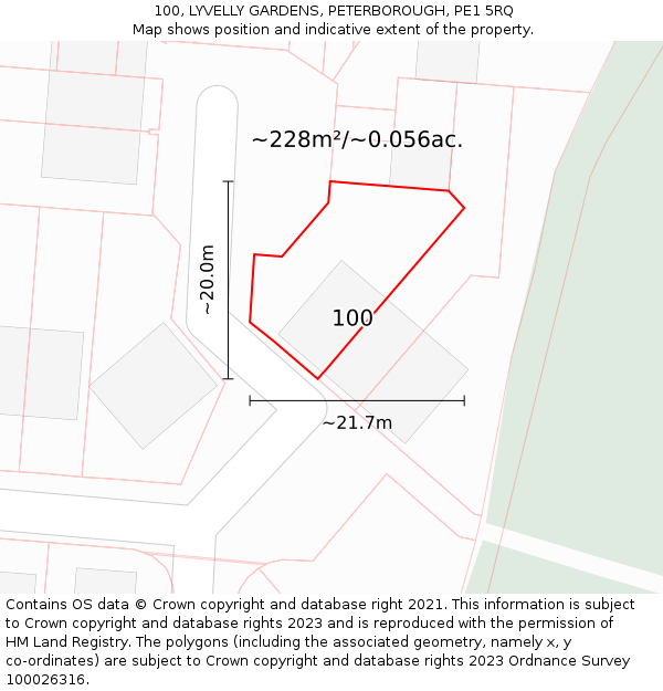 100, LYVELLY GARDENS, PETERBOROUGH, PE1 5RQ: Plot and title map