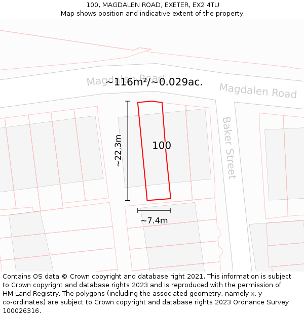 100, MAGDALEN ROAD, EXETER, EX2 4TU: Plot and title map