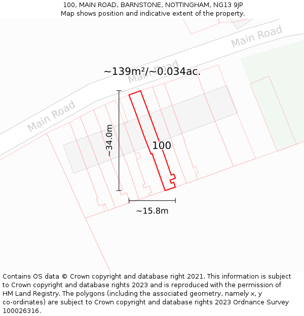 100, MAIN ROAD, BARNSTONE, NOTTINGHAM, NG13 9JP: Plot and title map