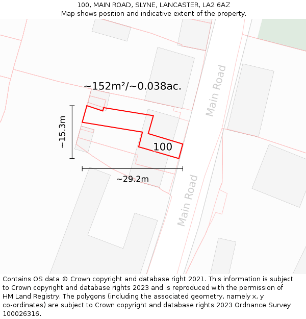 100, MAIN ROAD, SLYNE, LANCASTER, LA2 6AZ: Plot and title map