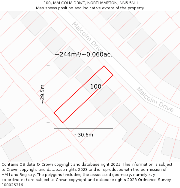100, MALCOLM DRIVE, NORTHAMPTON, NN5 5NH: Plot and title map