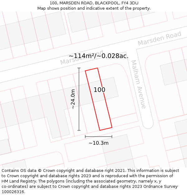 100, MARSDEN ROAD, BLACKPOOL, FY4 3DU: Plot and title map