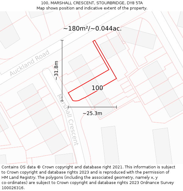 100, MARSHALL CRESCENT, STOURBRIDGE, DY8 5TA: Plot and title map