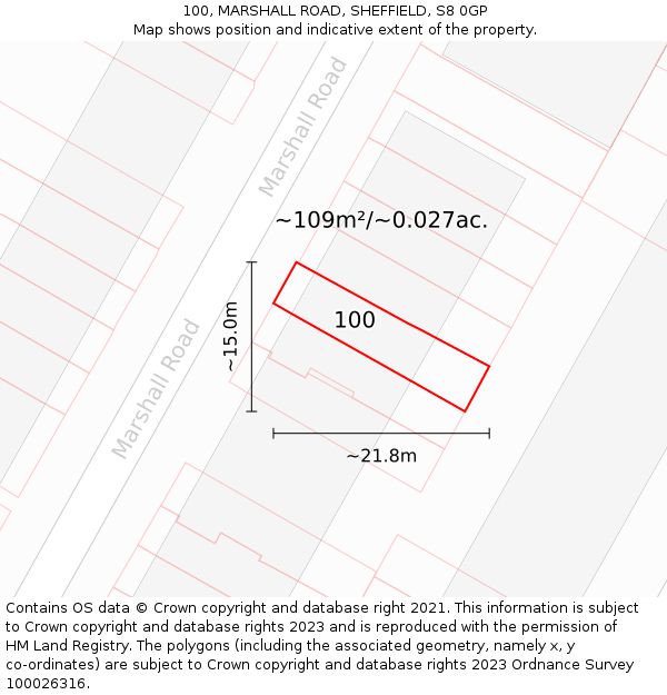 100, MARSHALL ROAD, SHEFFIELD, S8 0GP: Plot and title map