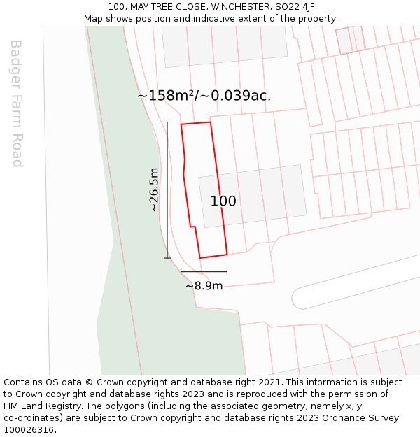 100, MAY TREE CLOSE, WINCHESTER, SO22 4JF: Plot and title map