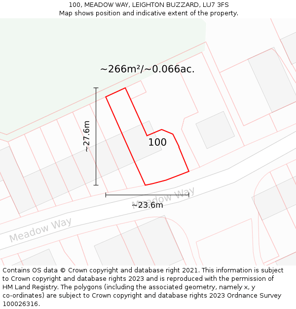 100, MEADOW WAY, LEIGHTON BUZZARD, LU7 3FS: Plot and title map