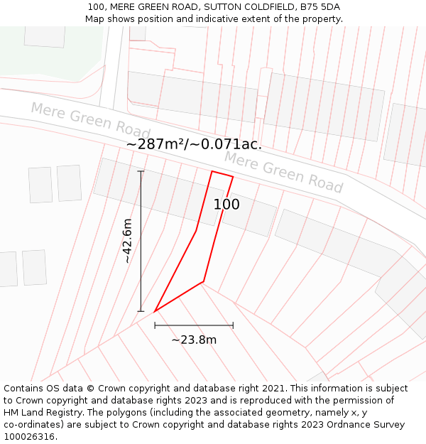100, MERE GREEN ROAD, SUTTON COLDFIELD, B75 5DA: Plot and title map