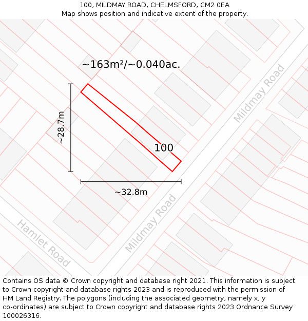 100, MILDMAY ROAD, CHELMSFORD, CM2 0EA: Plot and title map