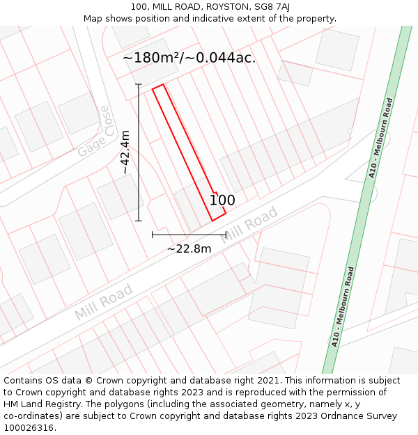 100, MILL ROAD, ROYSTON, SG8 7AJ: Plot and title map