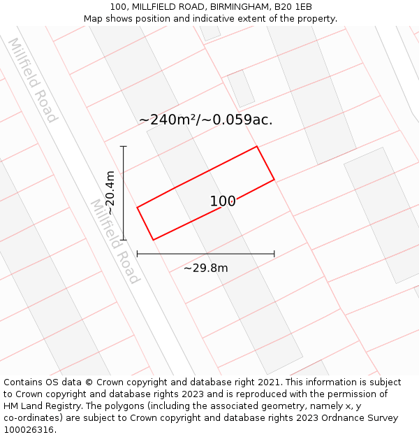100, MILLFIELD ROAD, BIRMINGHAM, B20 1EB: Plot and title map
