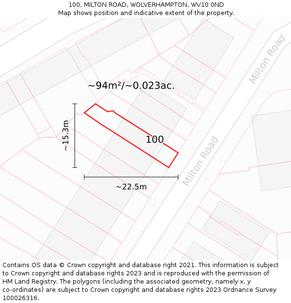 100, MILTON ROAD, WOLVERHAMPTON, WV10 0ND: Plot and title map