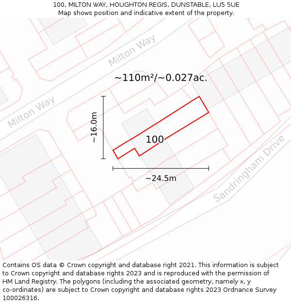 100, MILTON WAY, HOUGHTON REGIS, DUNSTABLE, LU5 5UE: Plot and title map