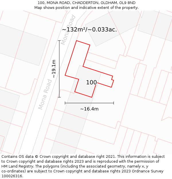 100, MONA ROAD, CHADDERTON, OLDHAM, OL9 8ND: Plot and title map