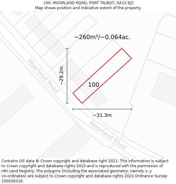 100, MOORLAND ROAD, PORT TALBOT, SA12 6JZ: Plot and title map