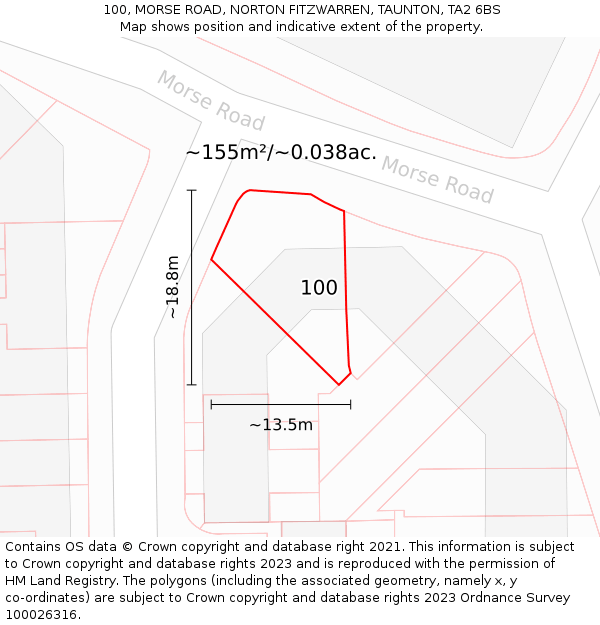 100, MORSE ROAD, NORTON FITZWARREN, TAUNTON, TA2 6BS: Plot and title map