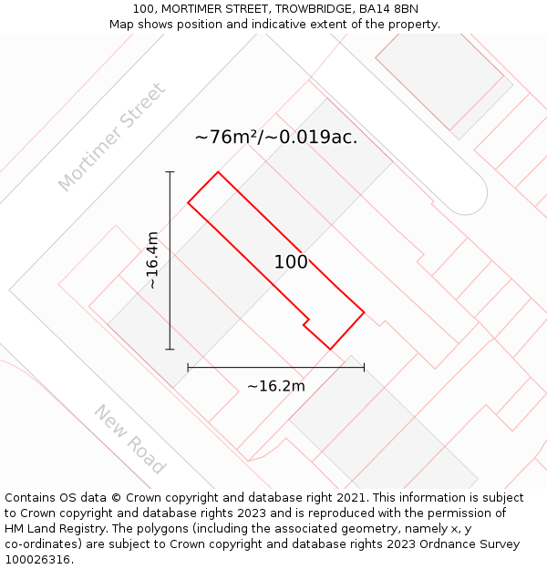100, MORTIMER STREET, TROWBRIDGE, BA14 8BN: Plot and title map