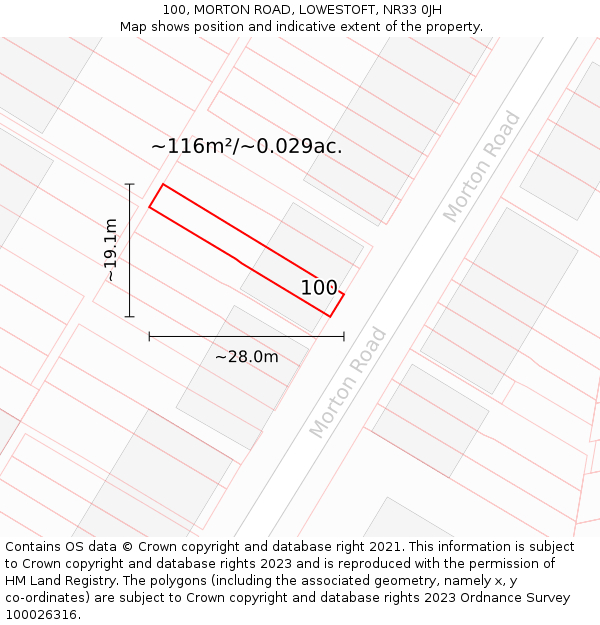 100, MORTON ROAD, LOWESTOFT, NR33 0JH: Plot and title map