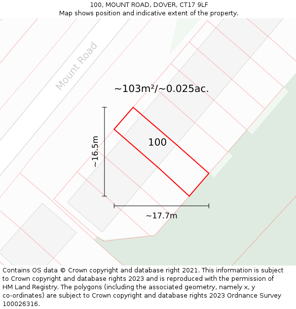 100, MOUNT ROAD, DOVER, CT17 9LF: Plot and title map