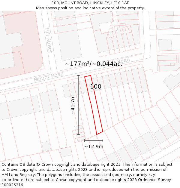 100, MOUNT ROAD, HINCKLEY, LE10 1AE: Plot and title map