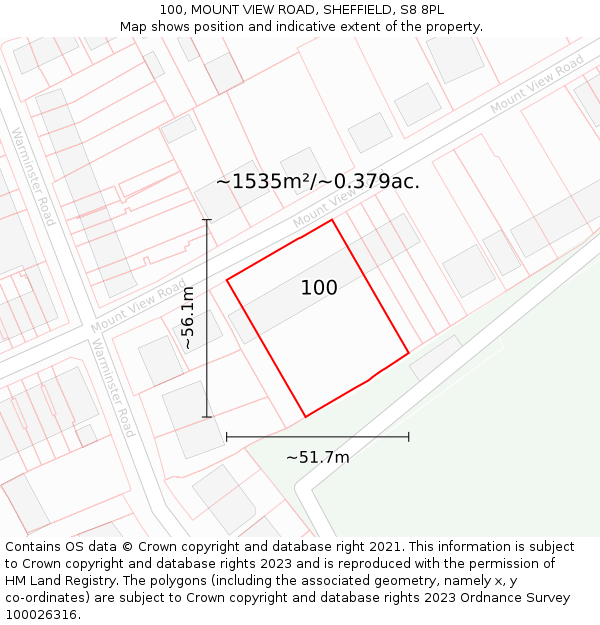 100, MOUNT VIEW ROAD, SHEFFIELD, S8 8PL: Plot and title map