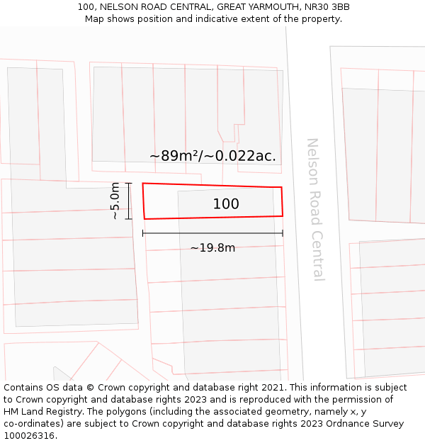 100, NELSON ROAD CENTRAL, GREAT YARMOUTH, NR30 3BB: Plot and title map
