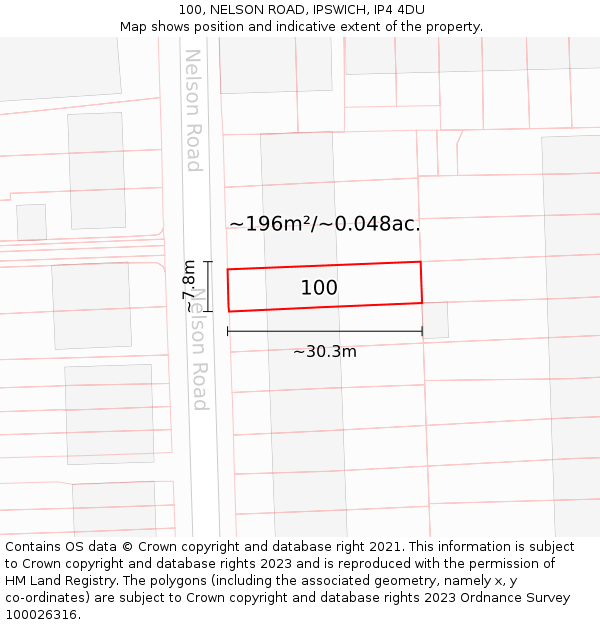 100, NELSON ROAD, IPSWICH, IP4 4DU: Plot and title map