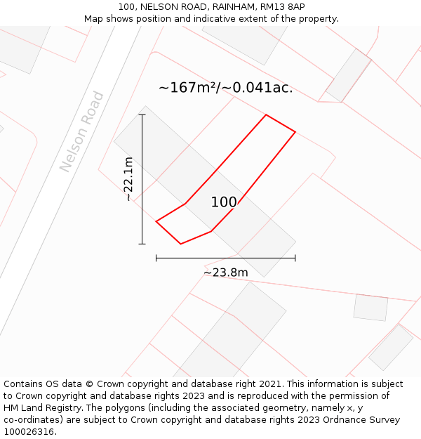 100, NELSON ROAD, RAINHAM, RM13 8AP: Plot and title map