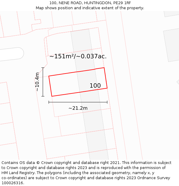 100, NENE ROAD, HUNTINGDON, PE29 1RF: Plot and title map
