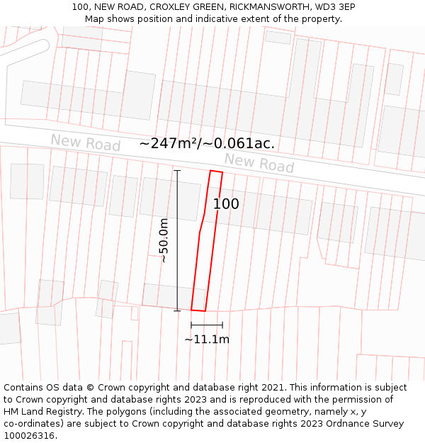 100, NEW ROAD, CROXLEY GREEN, RICKMANSWORTH, WD3 3EP: Plot and title map