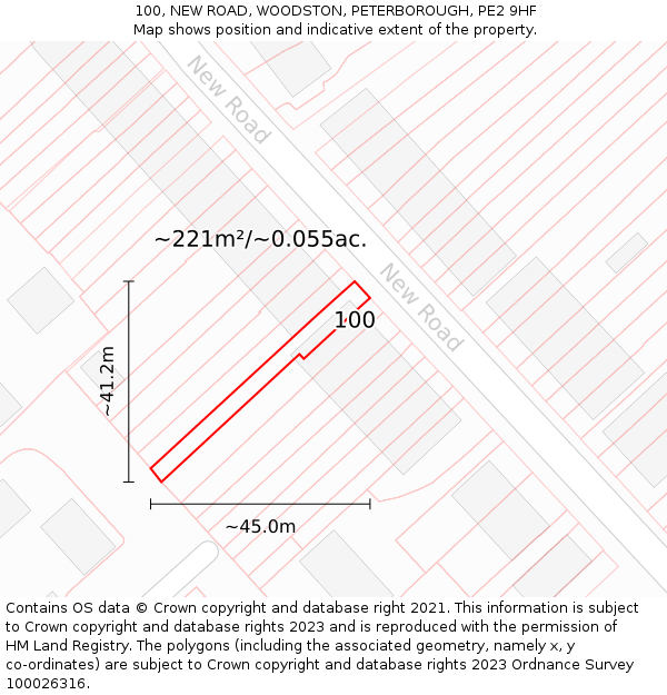 100, NEW ROAD, WOODSTON, PETERBOROUGH, PE2 9HF: Plot and title map