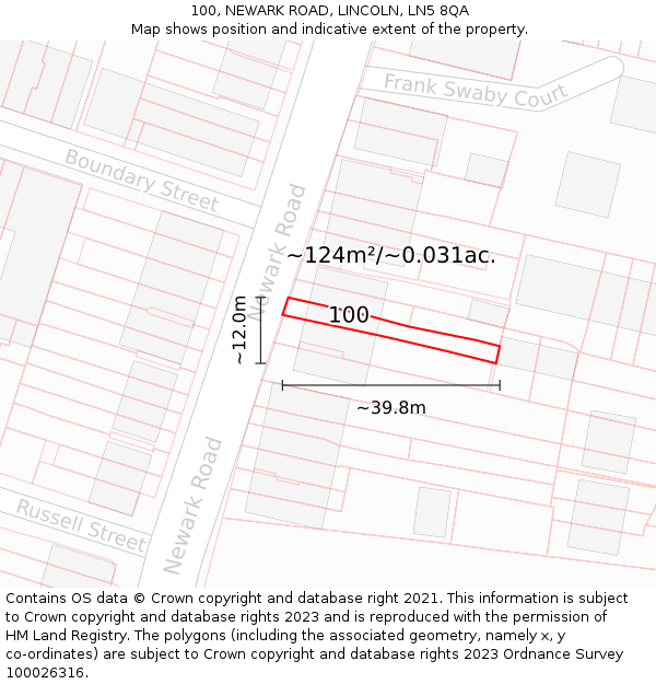 100, NEWARK ROAD, LINCOLN, LN5 8QA: Plot and title map
