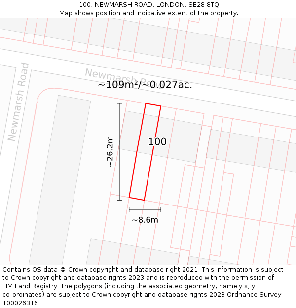100, NEWMARSH ROAD, LONDON, SE28 8TQ: Plot and title map