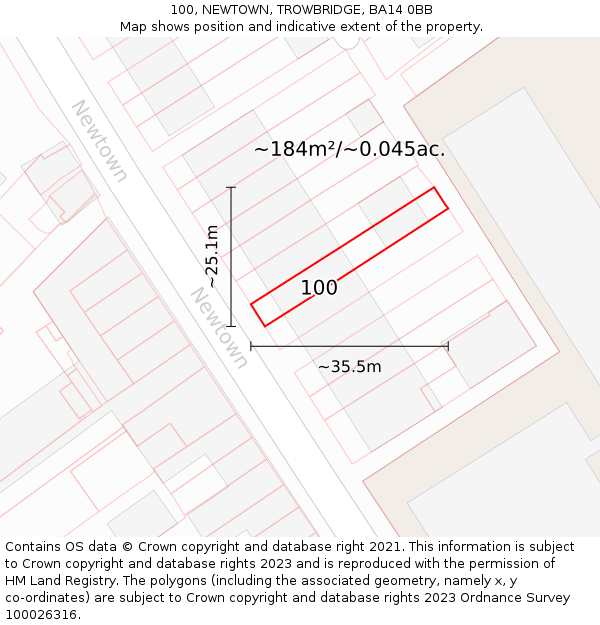 100, NEWTOWN, TROWBRIDGE, BA14 0BB: Plot and title map