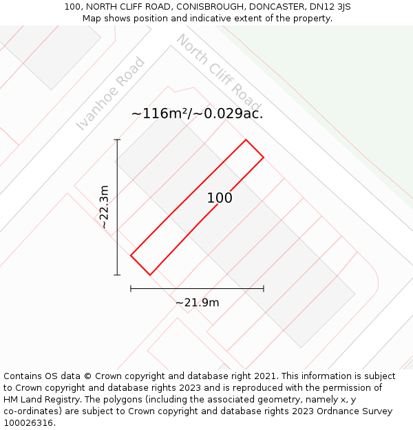 100, NORTH CLIFF ROAD, CONISBROUGH, DONCASTER, DN12 3JS: Plot and title map