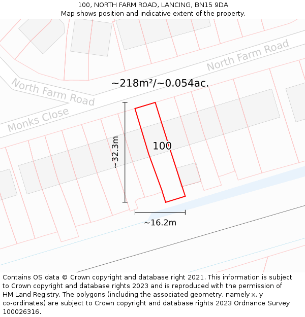 100, NORTH FARM ROAD, LANCING, BN15 9DA: Plot and title map