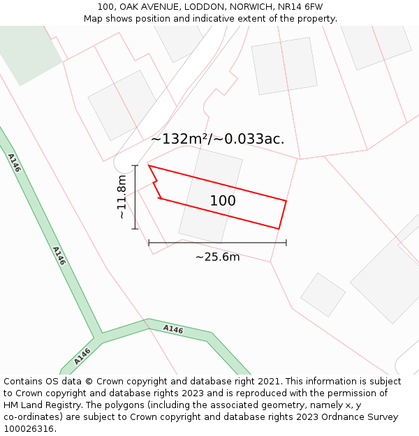 100, OAK AVENUE, LODDON, NORWICH, NR14 6FW: Plot and title map