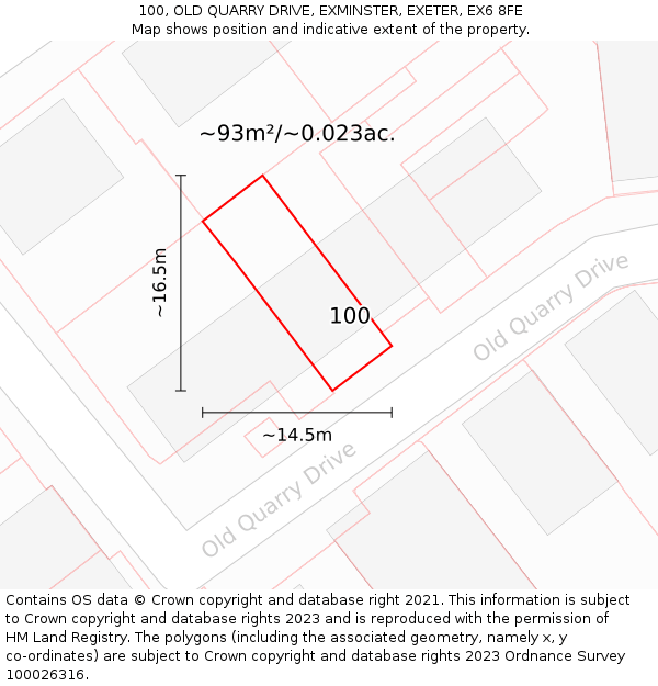 100, OLD QUARRY DRIVE, EXMINSTER, EXETER, EX6 8FE: Plot and title map