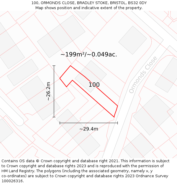 100, ORMONDS CLOSE, BRADLEY STOKE, BRISTOL, BS32 0DY: Plot and title map