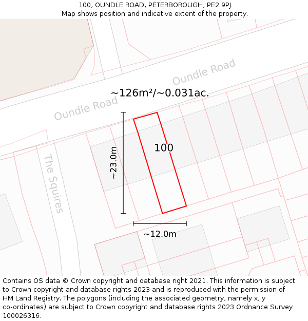 100, OUNDLE ROAD, PETERBOROUGH, PE2 9PJ: Plot and title map