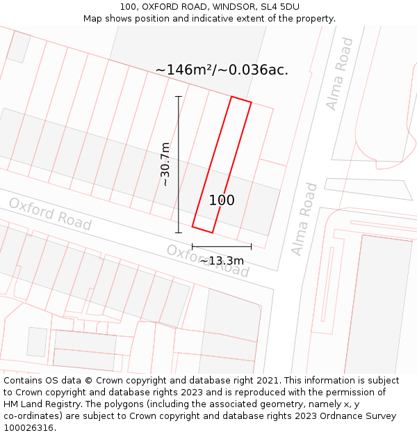 100, OXFORD ROAD, WINDSOR, SL4 5DU: Plot and title map