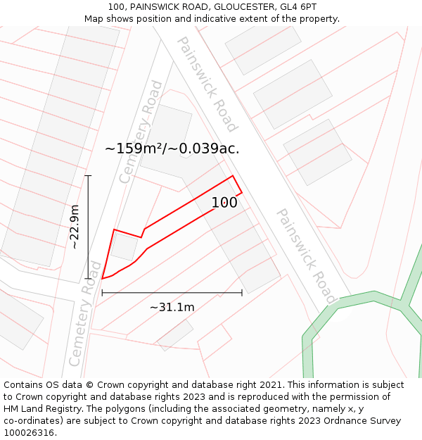 100, PAINSWICK ROAD, GLOUCESTER, GL4 6PT: Plot and title map