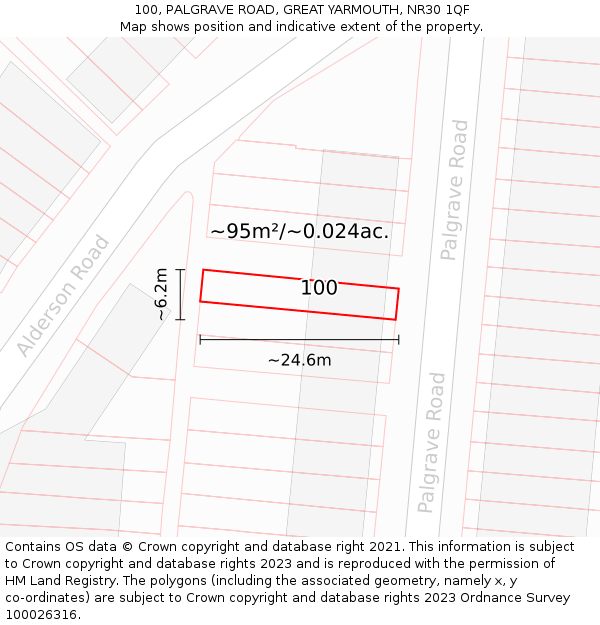 100, PALGRAVE ROAD, GREAT YARMOUTH, NR30 1QF: Plot and title map