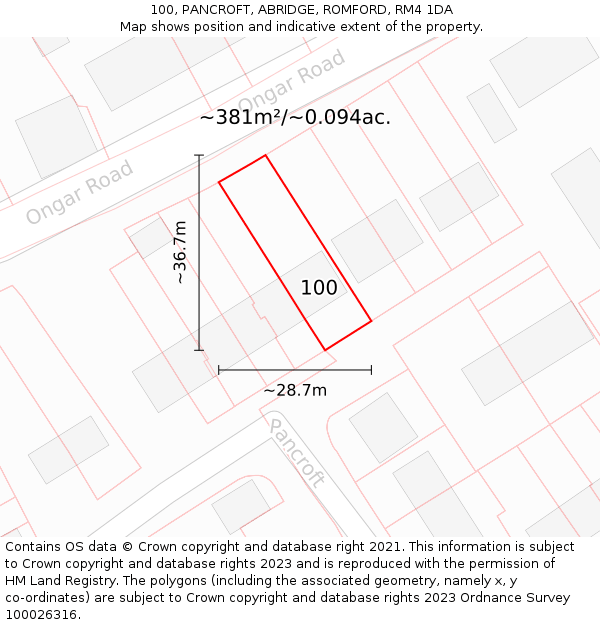 100, PANCROFT, ABRIDGE, ROMFORD, RM4 1DA: Plot and title map