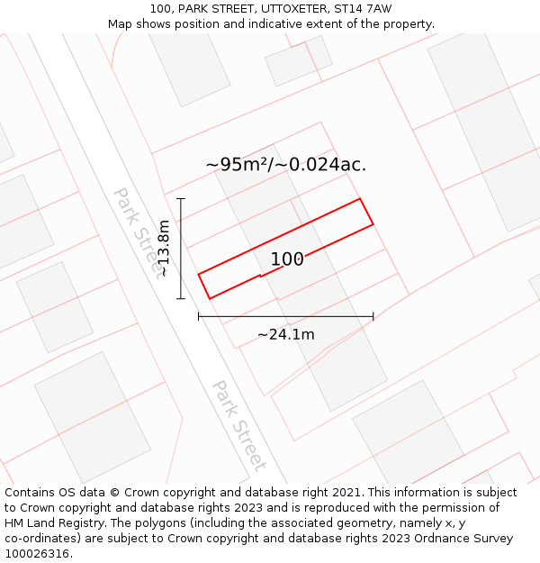 100, PARK STREET, UTTOXETER, ST14 7AW: Plot and title map