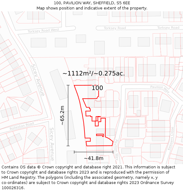100, PAVILION WAY, SHEFFIELD, S5 6EE: Plot and title map
